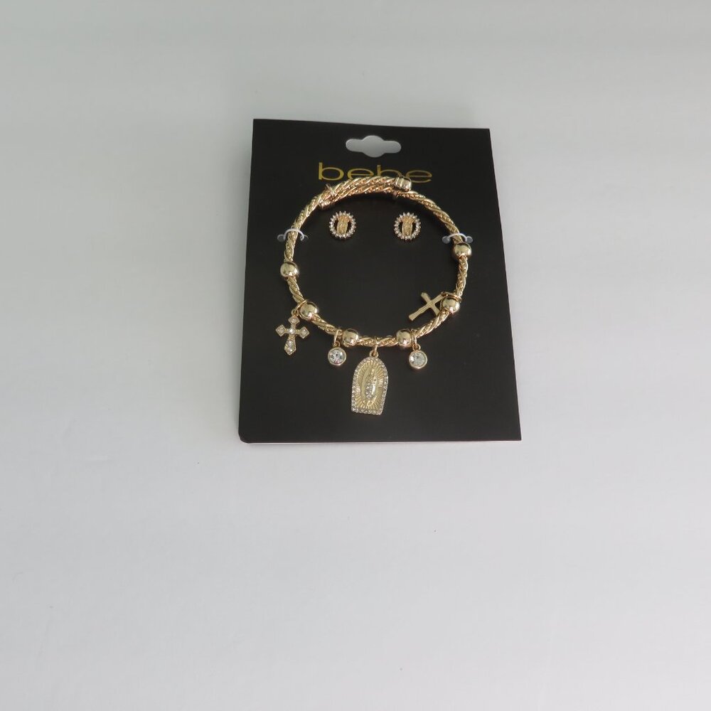 (#126) Bebe gold charm bracelet and earring set